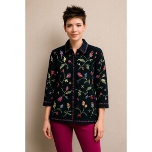 Life Style Petite Black Floral Embroidered Jacket Petite Large
